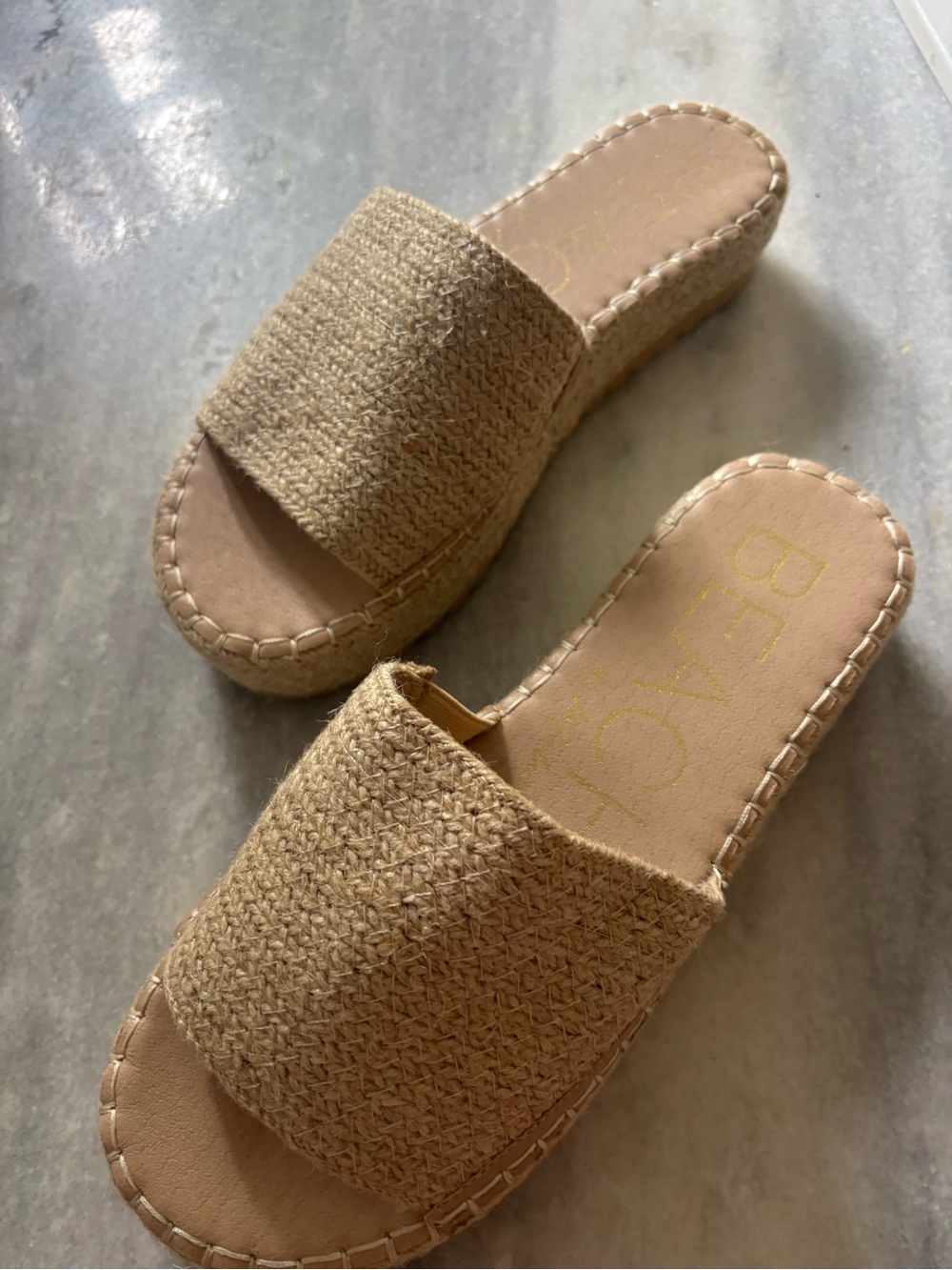 BEACH by Matisse Neutral Woven Platform Slide Sandals in Beige - Picture 2 of 6